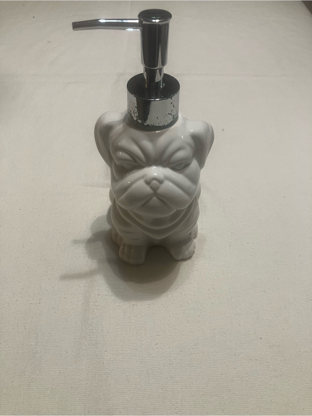 Ceramic Bulldog Soap Dispenser in White with Chrome Pump